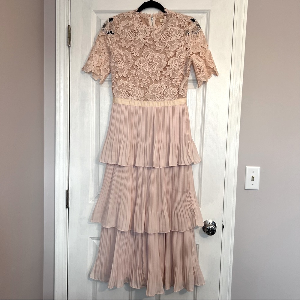Pink Formal Lace Tiered Dress
